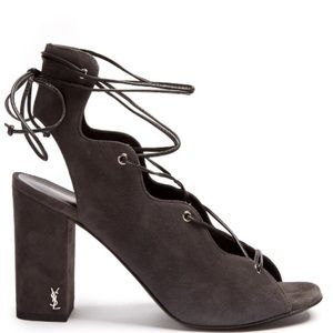Saint Laurent, Babies Suede Lace-Up Sandal, Gray
